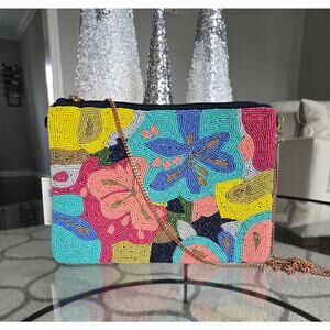 Kay Lee Colorful Floral Beaded Crossbody Bag New